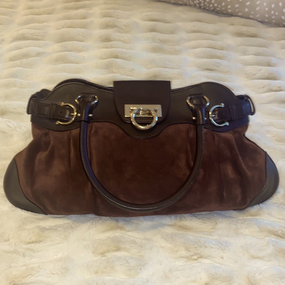 Salvatore Ferragamo Brown Suede and Leather Bag